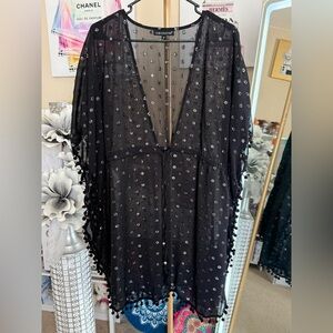 Elegant Black Sheer Swim Cover-Up with Dotted Design